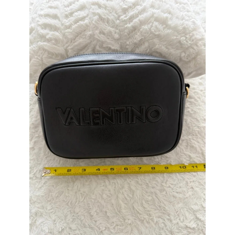 Valentino Camera Bag Womens Small Leather Embossed Logo Black Excellent